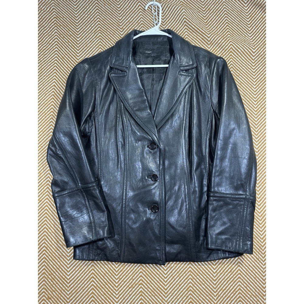 Avanti Genuine Leather Blazer Jacket Women's XL* Black 3 Button Tailored Classic